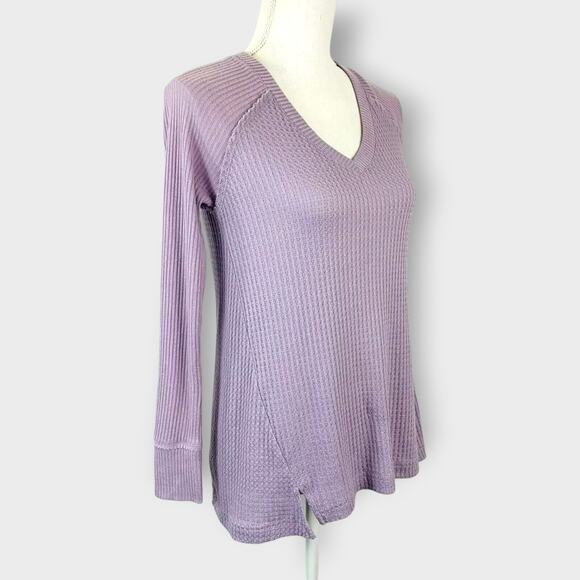 Maeve Pearson Waffle Knit Top Purple Pastel Thermal Long Sleeve V Neck Size XS - Picture 2 of 9